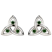 Image for Sterling Silver CZ Emerald Stud Trinity Earrings