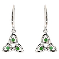 Image for Sterling Silver CZ Emerald Drop Trinity Earrings