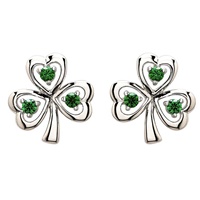 Image for Sterling Silver CZ Emerald Stud Shamrock Earrings