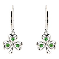 Image for Sterling Silver CZ Emerald Drop Shamrock Earrings