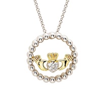 Image for Sterling Silver CZ Claddagh Necklace with 1M Gold Plate