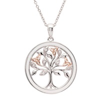 Image for Sterling Silver Rose Gold Plated Tree of Life Necklace with White Enamel