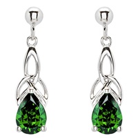Image for Sterling Silver Emerald Trinity Knot Earrings with Cubic Zirconia