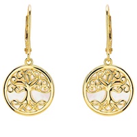 Image for 14kt Gold Vermeil Tree of Life Mother of Pearl Earrings