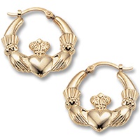 Image for 14K Yellow Gold Claddagh Hoop Earrings - Medium