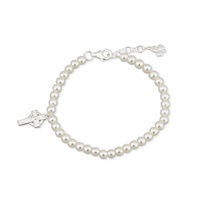 Image for Rhodium Plated Celtic Cross Pearl Bracelet