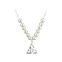 Image for Rhodium Plated Pearl Trinity Knot Communion Necklet