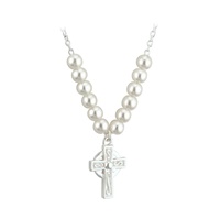 Image for Rhodium Plated Pearl Cross Necklet