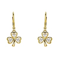 Image for 14kt Gold Vermeil Shamrock White Sapphire Drop Earrings