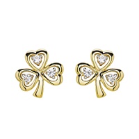 Image for 14kt Gold Vermeil Shamrock White Sapphire Stud Earrings