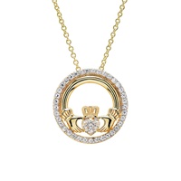 Image for 14kt Gold Vermeil Claddagh White Sapphire Necklace 18mm
