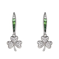 Image for Sterling Silver Green/White CZ Shamrock Earrings