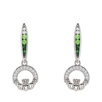 Image for Sterling Silver Green/White CZ Claddagh Earrings