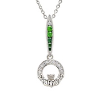 Image for Sterling Silver Green/White CZ Claddagh Necklace