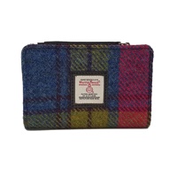 Image for Maccessori Harris Tweed Medium Zip Purse, Blue/Pink Check