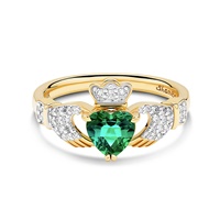 Image for 14K Gold Lab Diamond and Emerald Claddagh Bande Set Ring