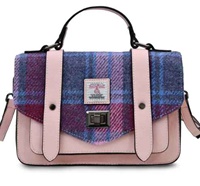 Image for Islander Medium Satchel Bag with HARRIS TWEED - Pink and BLUE Tartan