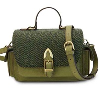 Image for Islander Melrose Crossbody Genuine Leather Purse with HARRIS TWEED - Dark Green Herringbone
