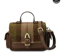 Image for Islander Melrose Crossbody Genuine Leather Purse with HARRIS TWEED -Chestnut Tartan