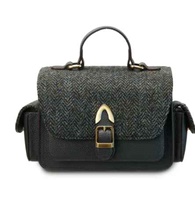 Image for Islander Melrose Crossbody Genuine Leather Purse with HARRIS TWEED -Grey Herringbone