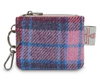 Image for Islander Card Zip Wallet with HARRIS TWEED - Pink Blue Tartan