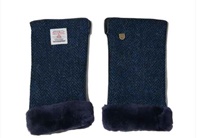 Image for Islander Fingerless Gloves-blue herringbone M/L
