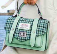 Image for Islander Mini Satchel Bag with HARRIS TWEED - Green Dogtooth