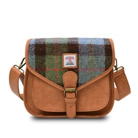 Image for Islander Large Saddle Bag with HARRIS TWEED - Chestnut Blue Tartan