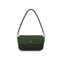 Image for Islander Caithness Clutch Genuine Leather Clutch with HARRIS TWEED - Dark Green Herringbone