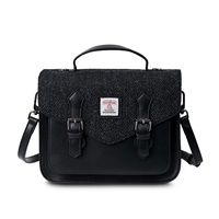 Image for Islander Medium Calton Satchel Bag with HARRIS TWEED - Black Herringbone