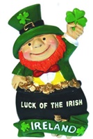Image for Leprechaun in Crock Holding Shamrock Magnet