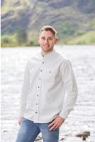 Image for Mens Comfort Irish Cotton Grandfather Shirt, Ecru/Blue Stripe