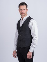 Mens Tweed Black with Grey Check Pattern Waistcoat