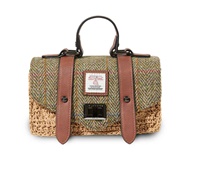 Image for Islander Limited Edition Mini Satchel Hand Bag- Harris Tweed Chestnut Herringbone
 and Straw