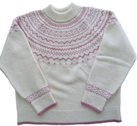 Image for Fair Isle Ladies Crew Neck Jumper Sweater, Natural with Rose