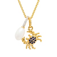 14k Gold Vermeil Blue and White Lab Sapphire Crab Necklace