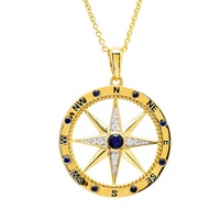 14k Gold Vermeil Blue Lab Sapphire Compass Necklace