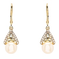 Image for 14k Gold Lab Diamond Freshwater Pearl Celtic Earrings .20ct