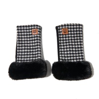 Image for Islander lambswool Mittens-Black and White Dogtooth