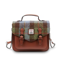 Image for Islander Medium Calton Satchel Bag with HARRIS TWEED - Chestnut and Blue Tartan