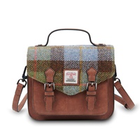 Image for Islander Mini Calton Satchel Bag with HARRIS TWEED - Chestnut and Blue Tartan