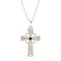 Image for Sterling Silver and Green CZ Celtic Cross Pendant