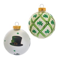 Kurt Adler 80mm Silver and Light Green St. Patrick Glass Ball Ornaments