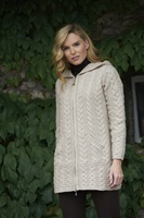 Aran Crafts Irish Sweater Hooded Zip Coat, Parsnip