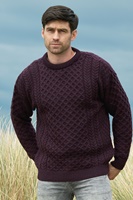 Image for Aran Crafts Kildare Merino Wool Unisex Irish Sweater, Damson