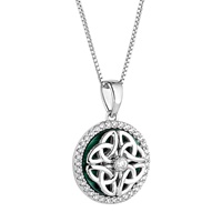 Image for Solvar Sterling Silver Malachite & CZ Spinning Celtic Necklace