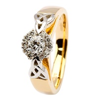 Image for Diamond Cluster Engagement Trinity Ring - 14K Yellow Gold