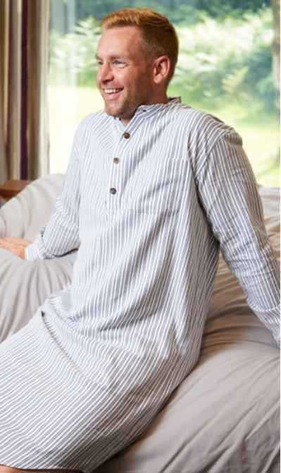 Image for Lee Valley Mens Flannel Nightshirt - Blue Stripes