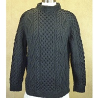 Image for Hand Knitted Irish Crew Neck Pullover Sweater Natural Black SIZE 46