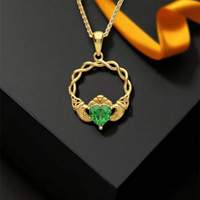 Image for 14K Gold Vermeil Green Cubic Zirconia Claddagh Pendant